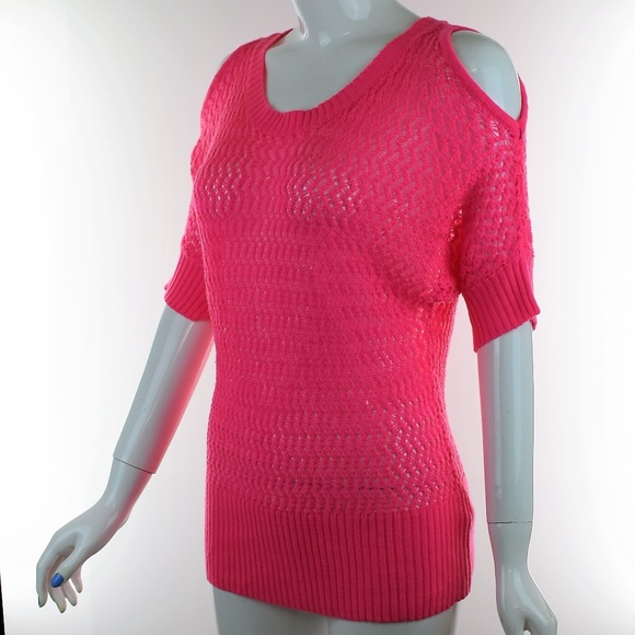 Takeout Pink Cold Shoulder Knit See Through Top - Picture 4 of 5